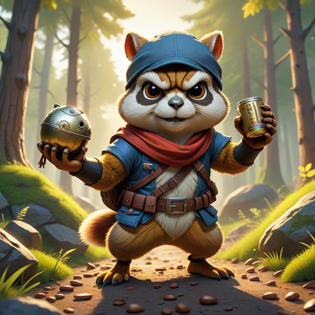 Cartoon Squirrel Bandit in Acorn Adventure