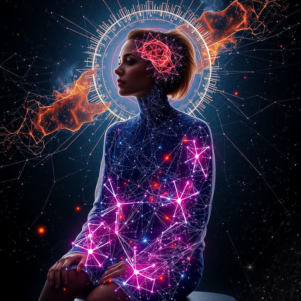 Woman in Cosmic Suit Contemplating Quantum Void