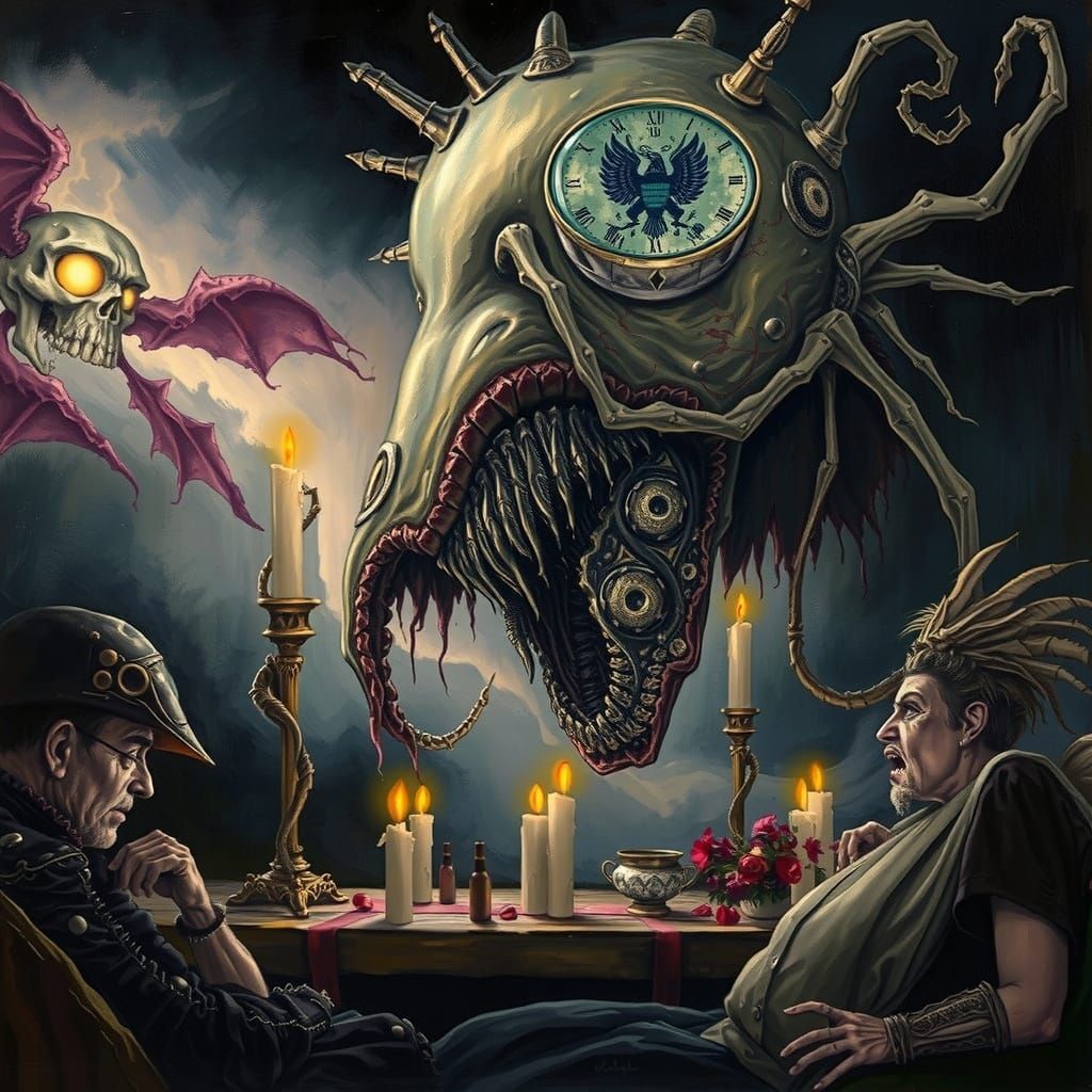 Eerie Night Scene in Haunting, Cyberpunk-Inspired Style