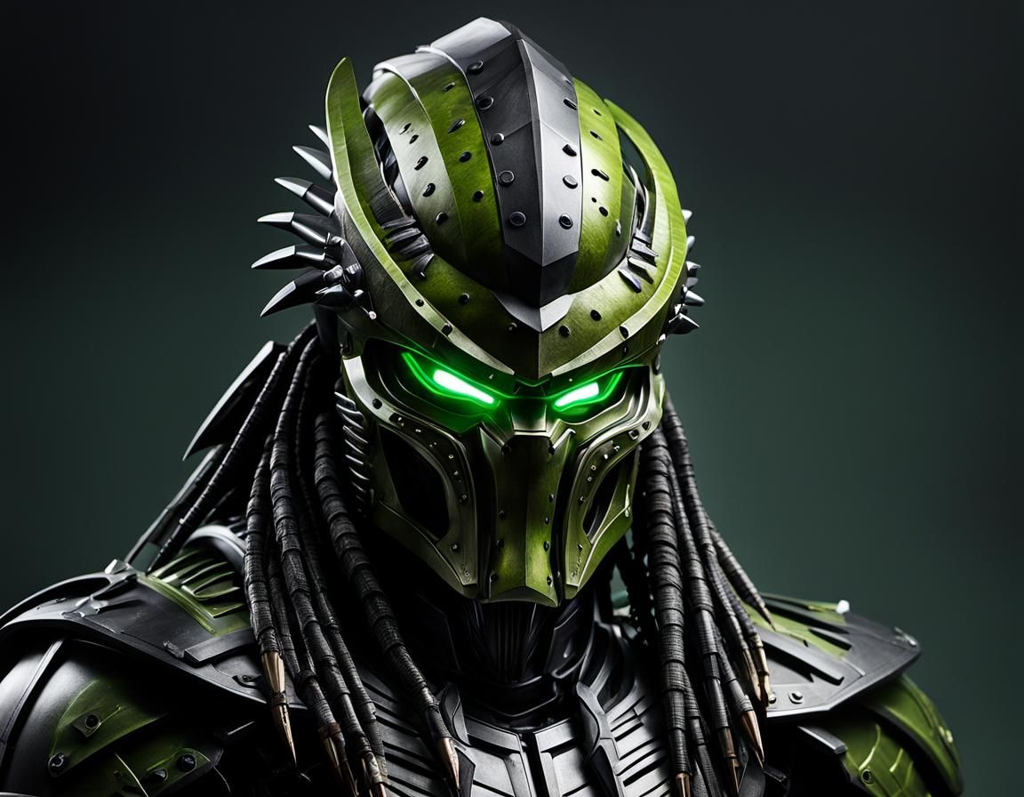 Detailed Predator Helmet with Glowing Eyes