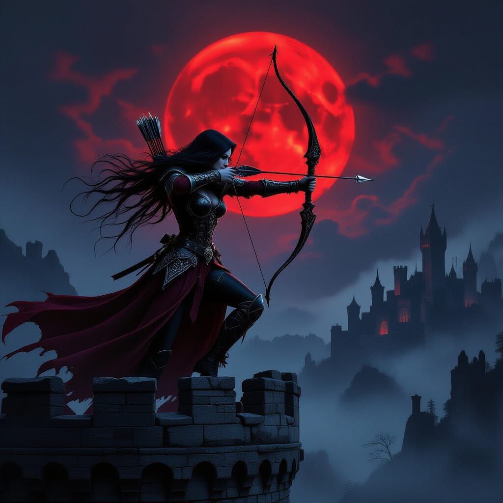 Gothic Vampire Hunter in Dark Fantasy Landscape