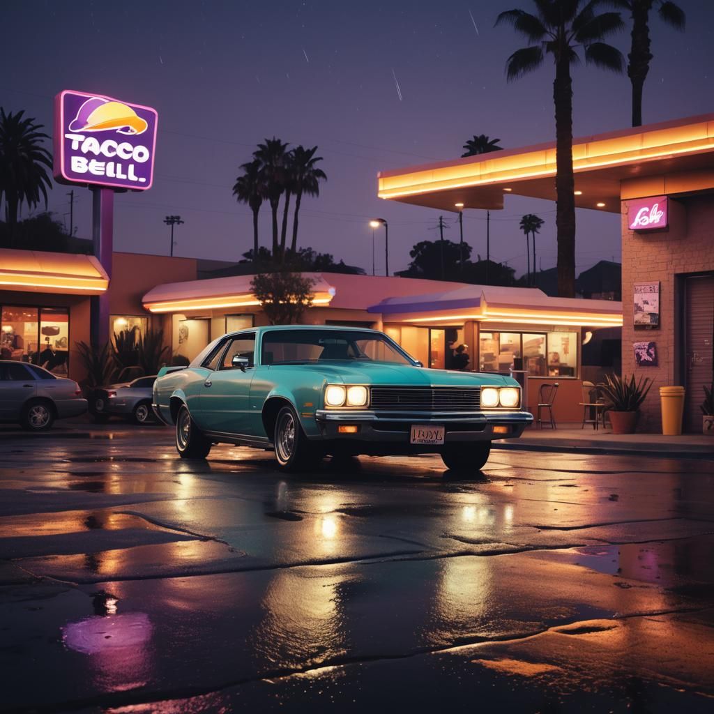 90s Car at Taco Bell in Vaporwave Style