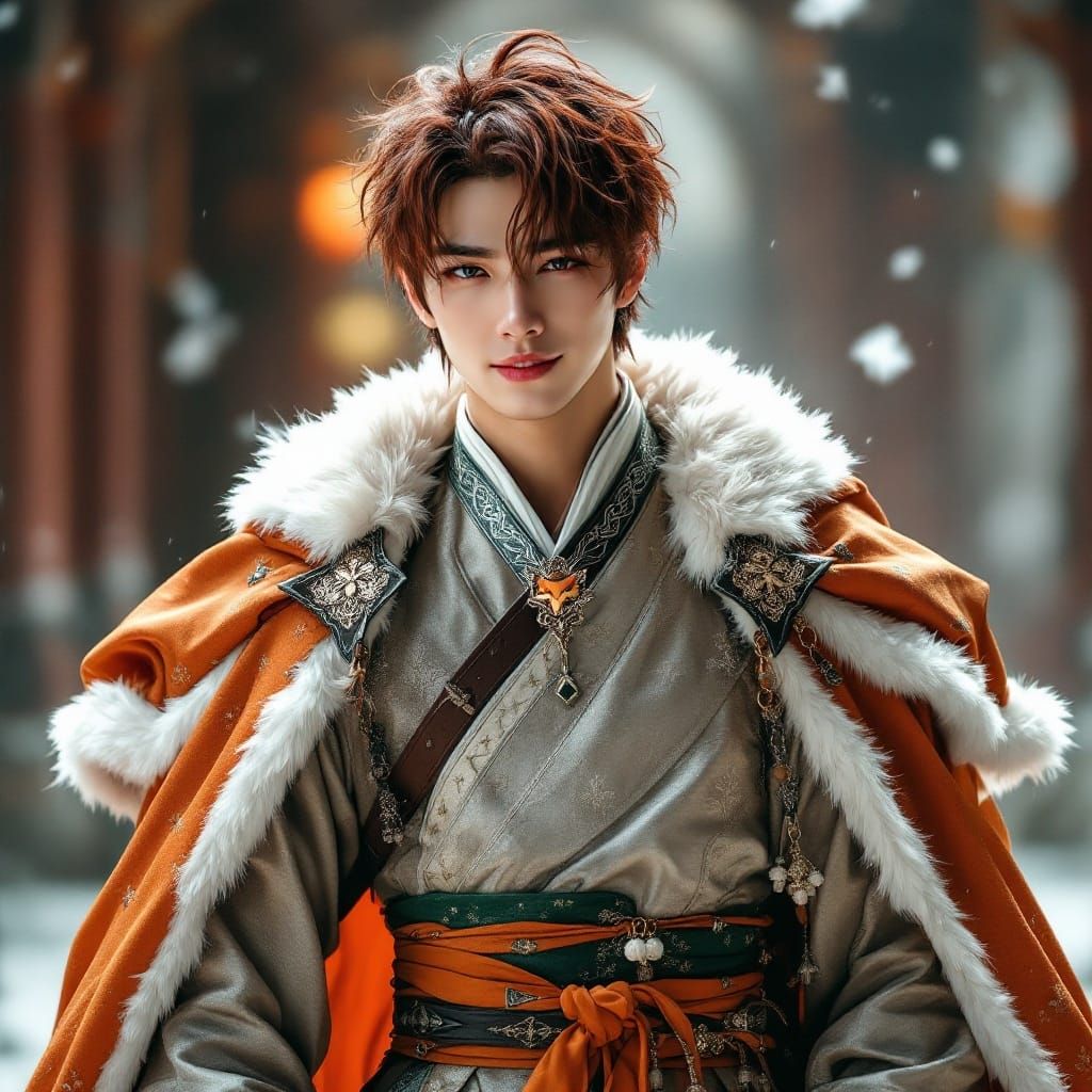 Playful Fantasy Rogue Prince in Elegant Hanbok Attire