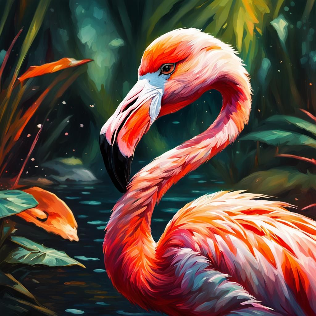 Flamingo Portrait in Vivid Impressionist Style