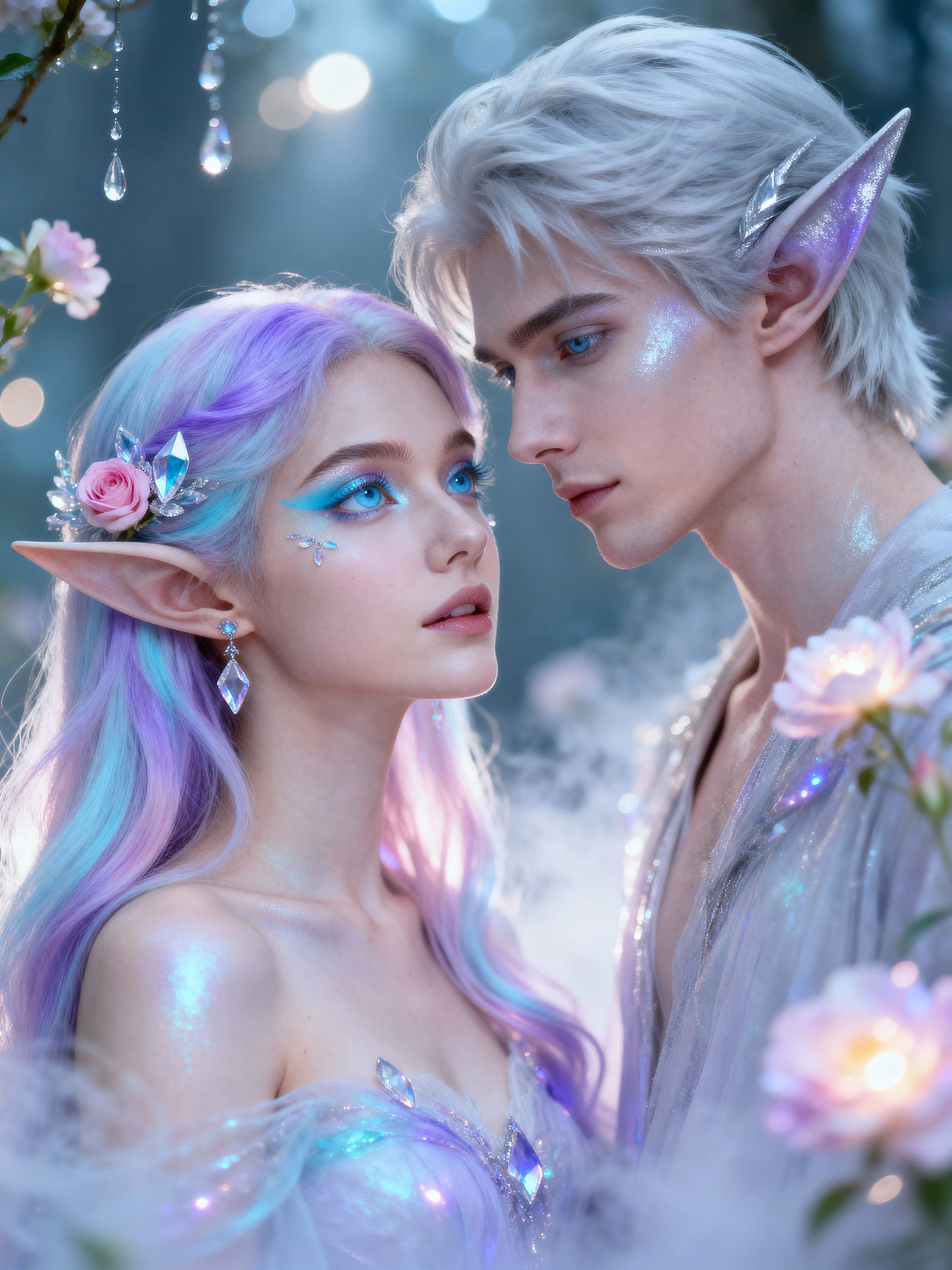 Dreamy Elven Couple Portrait in Soft Cinematic Light