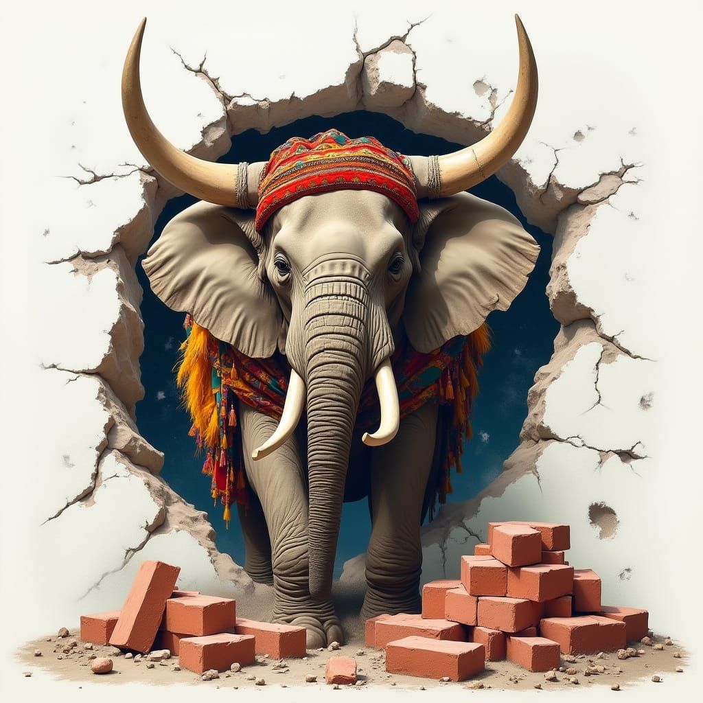 Wild Bohemian Elephant Smashes Through Wall in Vibrant, Expr...