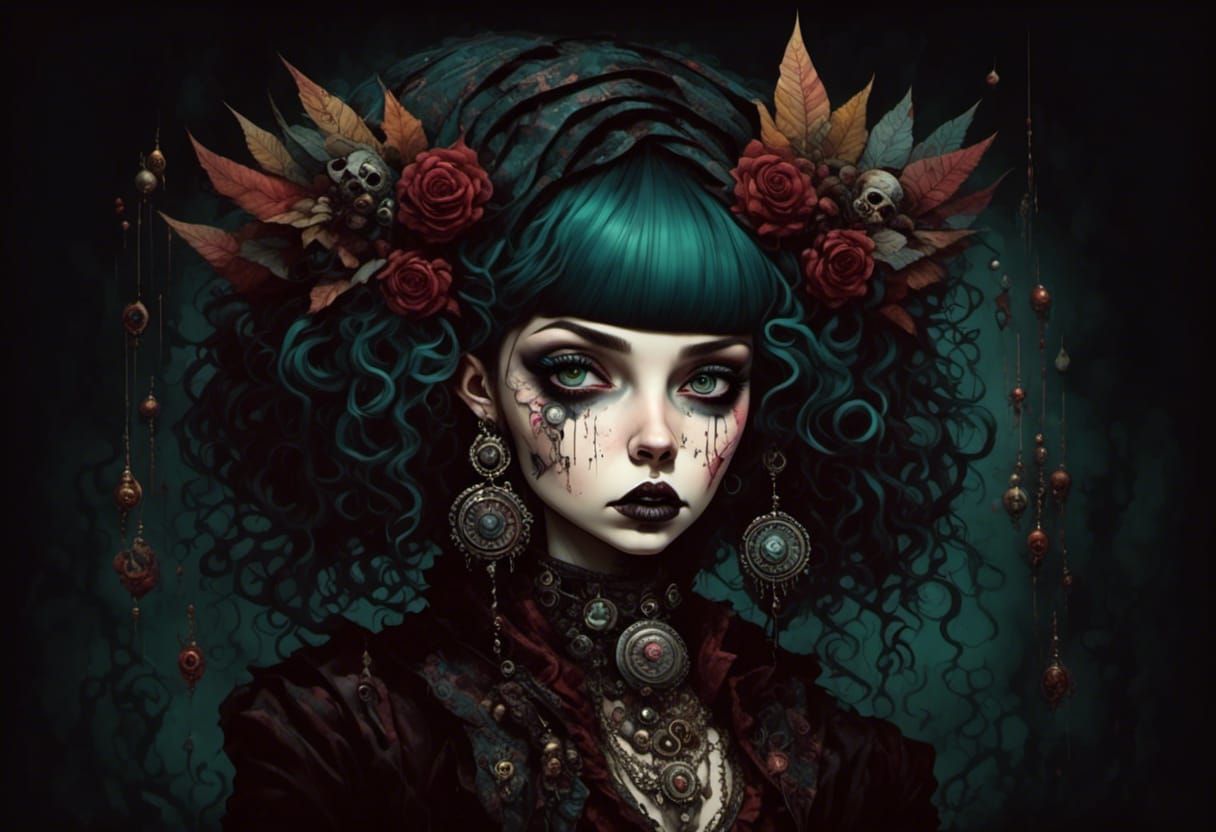 <lora:Doll:1.0><lora:Dark Whimsy:1.0><lora:WitchPunk:1.0>por...