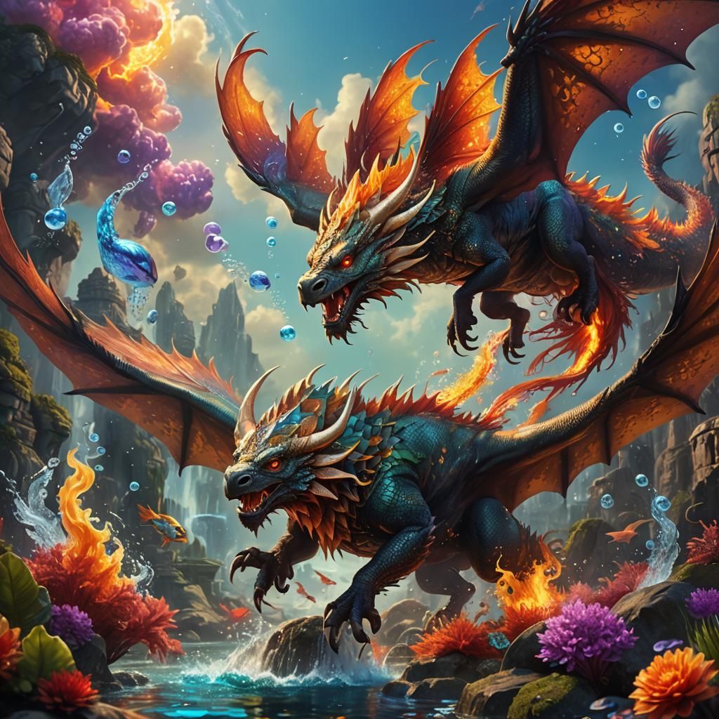 Buffalo Dragon with Phoenix Wings in Digital Art