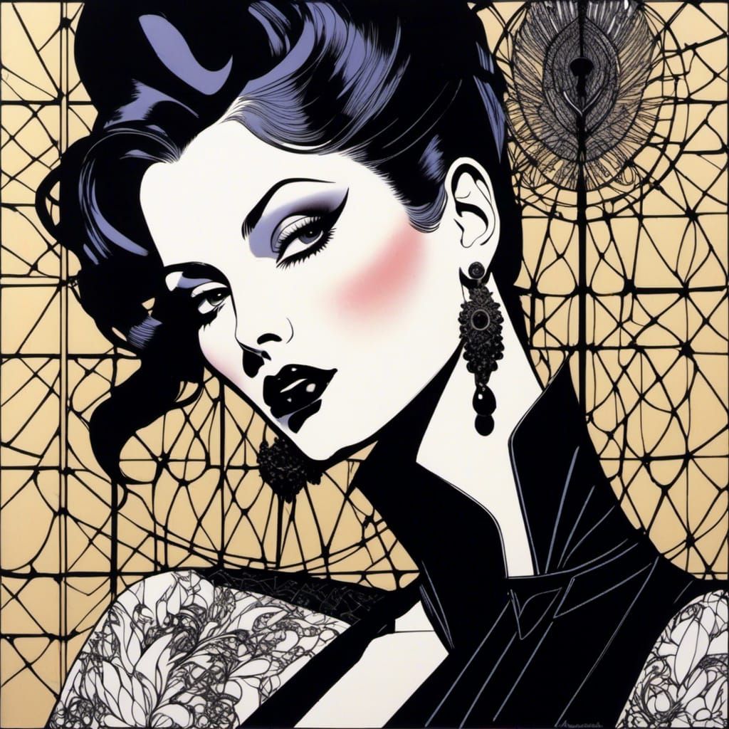 Gothic Beauty Portrait in Pen and Ink Style