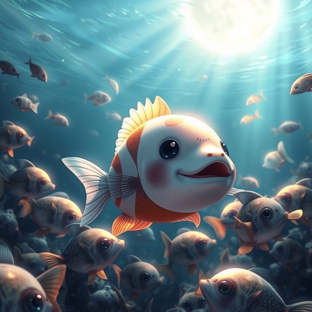 Cute Dogfish Swims in Deep Sea Moonlight