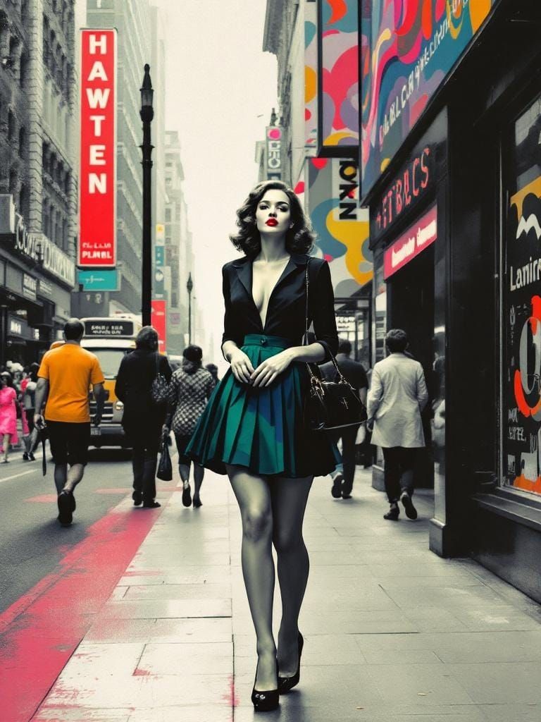 Curvy Woman in Cityscape, Abstract Expressionism and Optical...