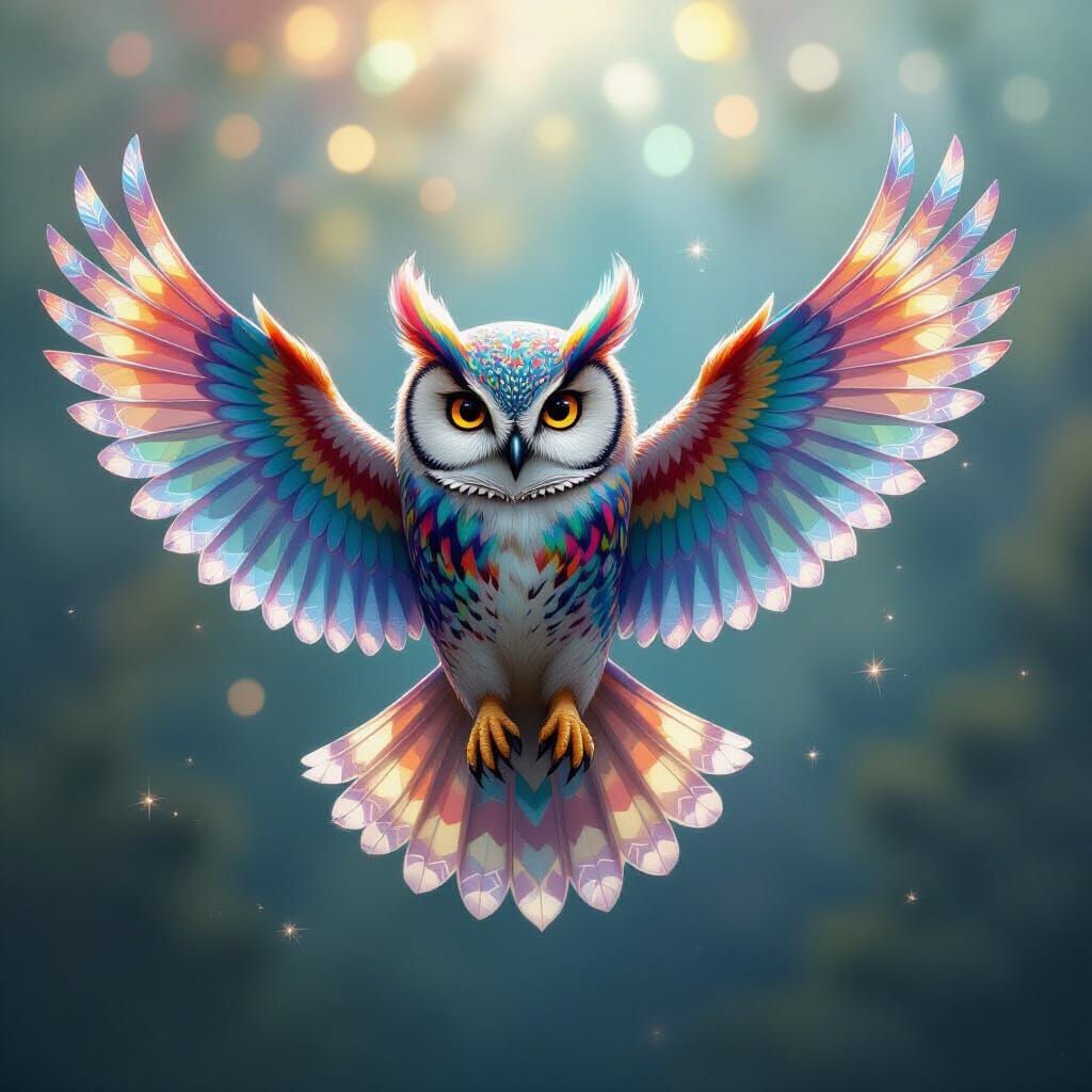 Smokey Glass Fantasy Owl in Flight