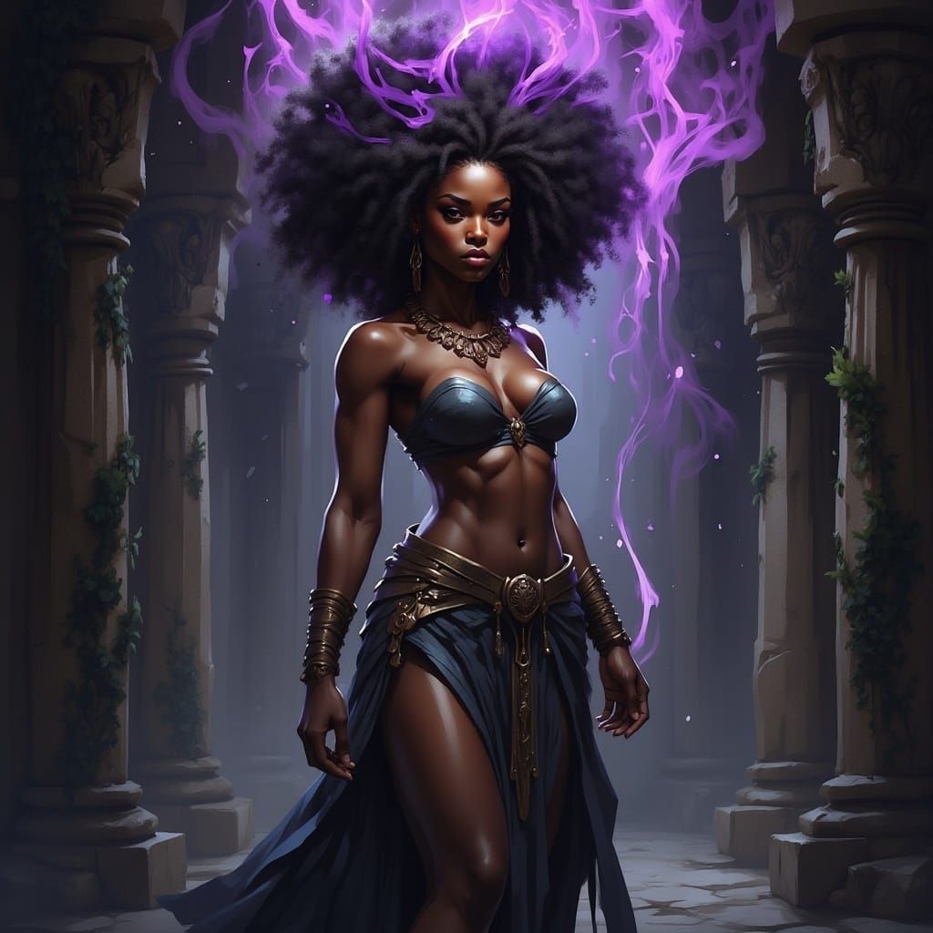 Majestic Wizard Woman in Lost Temple, Mystical Realism