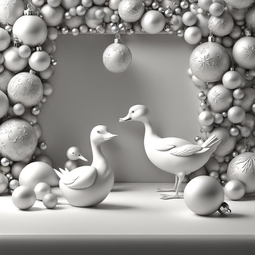 Duckling Christmas Sculpture on White Wall, 3D Render