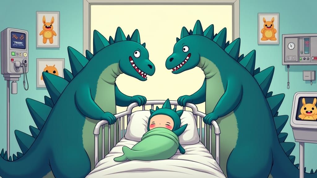 Adorable Baby Godzilla in Hospital Maternity Ward