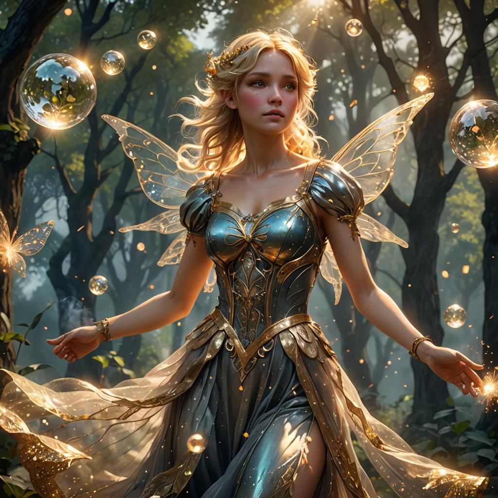 Blonde Fairy in Nature, Alphonse Mucha Style