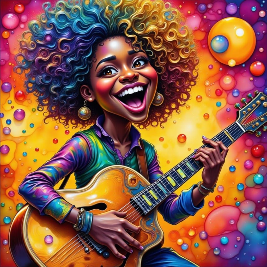 Whimsical Musician Caricature with Glowing Highlights