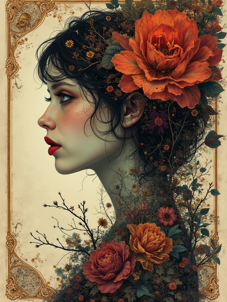 Surreal Victorian Gothic Dreamscape with Blossoming Brambles...