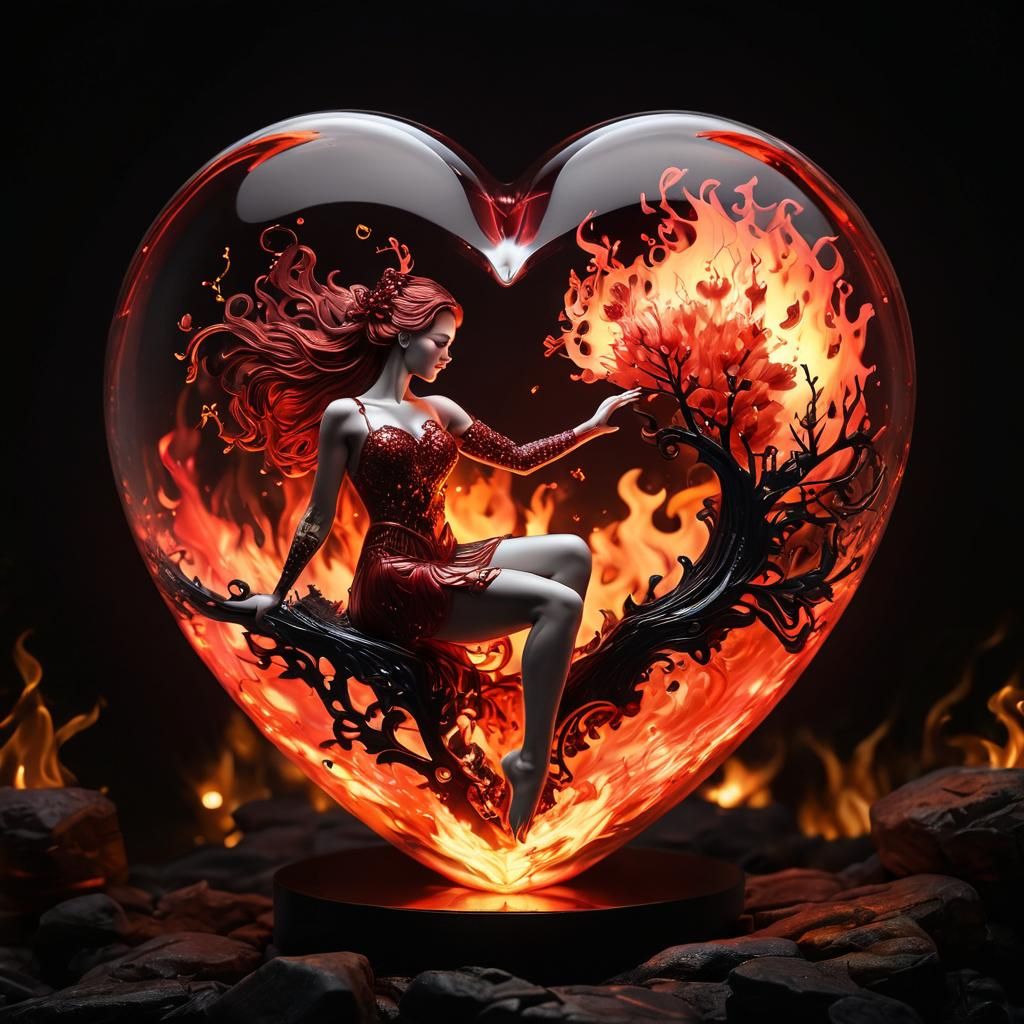Fiery Dancer in Crystal Heart Figurine