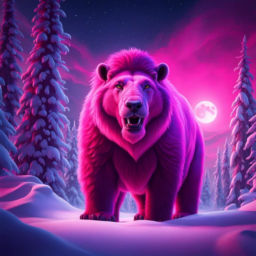 Pink Animal in Ice Age Under Moonlight