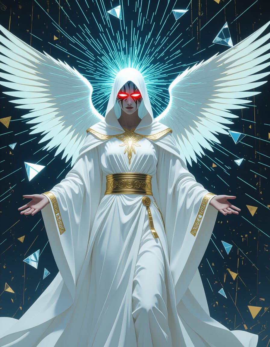 Corrupted Angel Dissolving into Glitchpunk Static