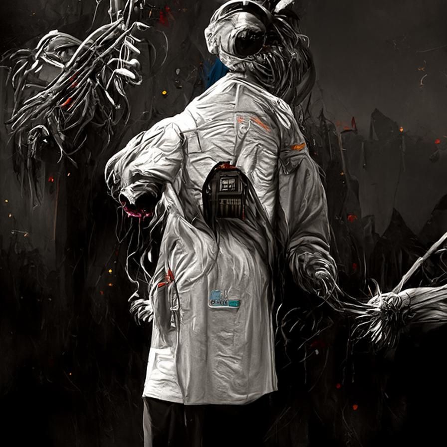 Werewolf vs. Nazi Mad Scientist in Surreal Digital Art