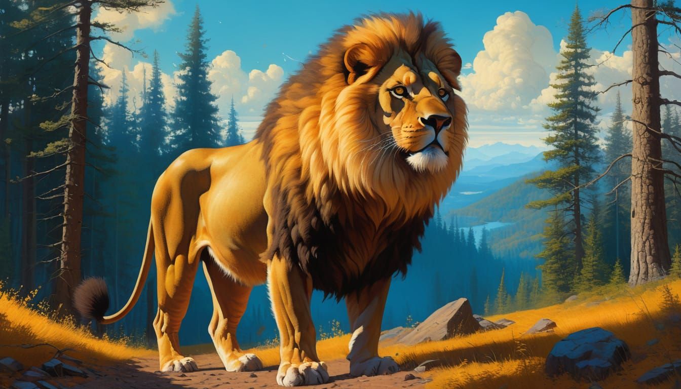 Majestic Lion in Vibrant, Fantastical Realms