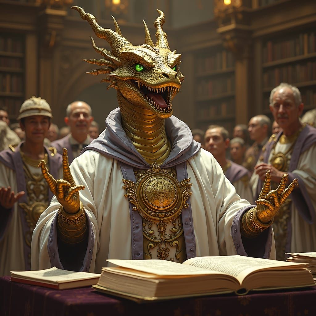 Dragonborn Politician Presides Over Scholars