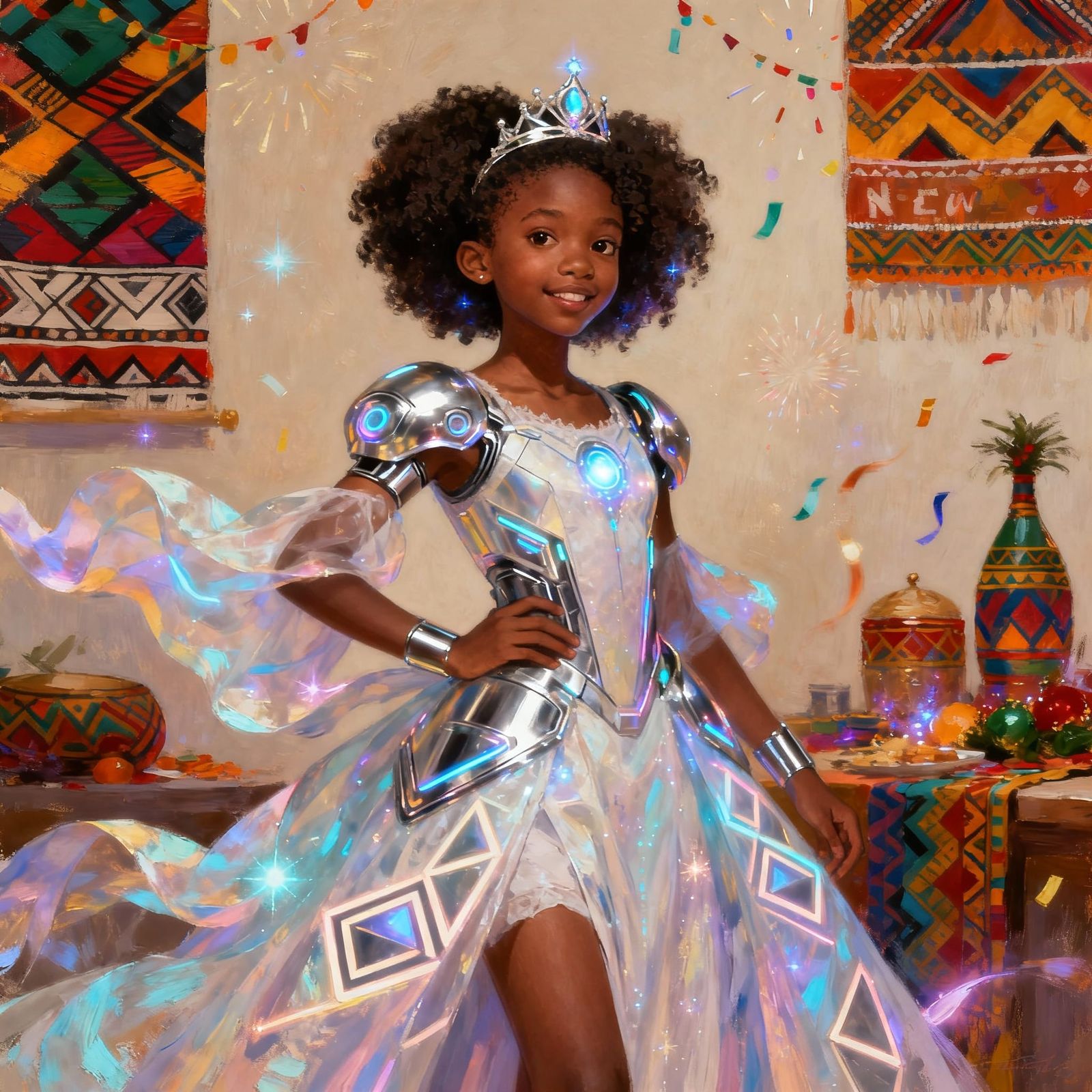 Afrofuturistic Princess Portrait in Acrylic Style