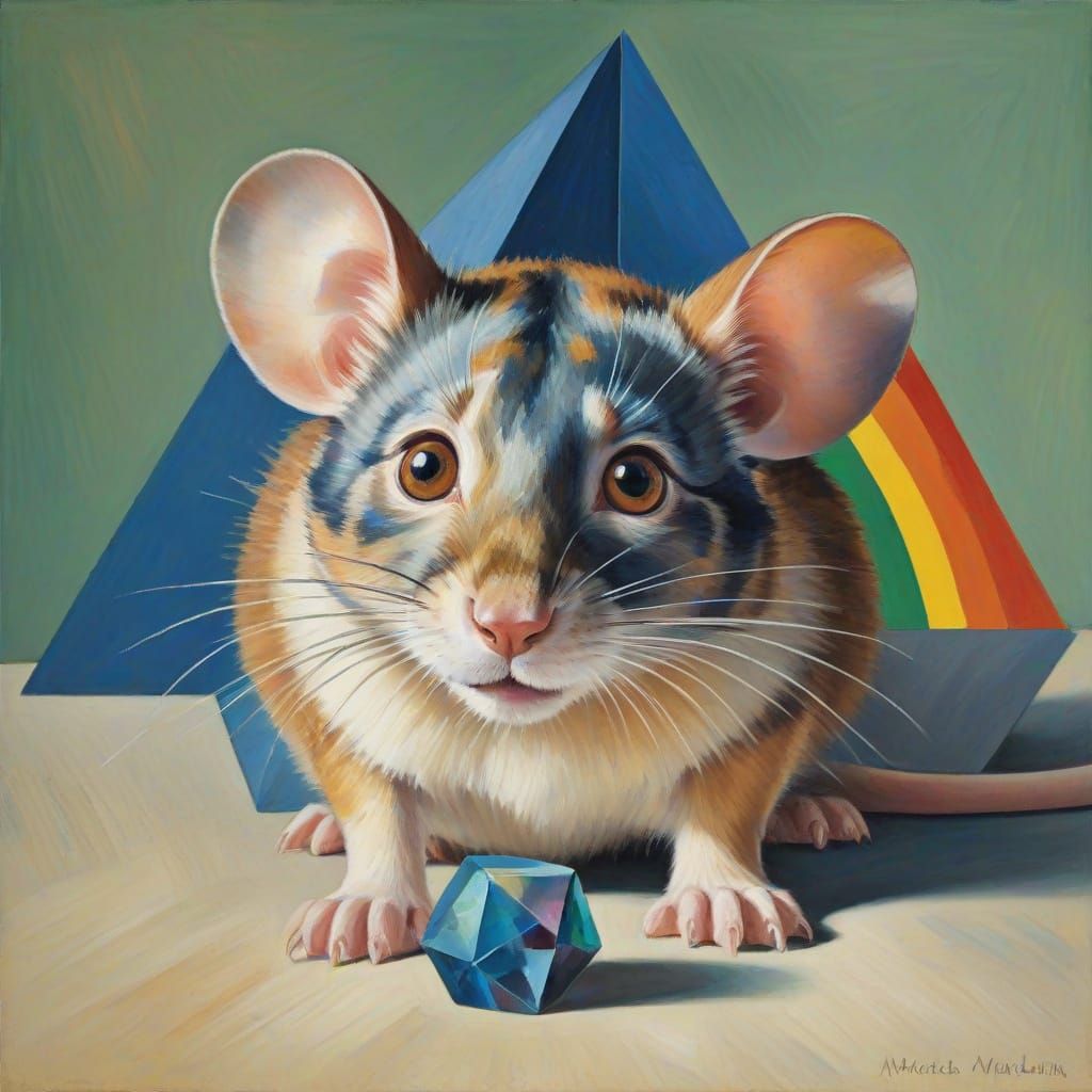Mouse and Prism Rainbow in Early 20th-Century Style