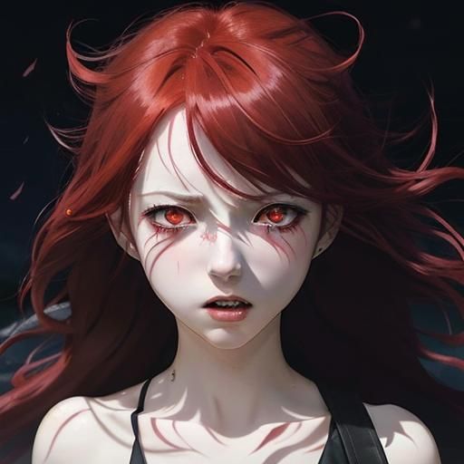 Anime Vampire Redhead with Blood Tears