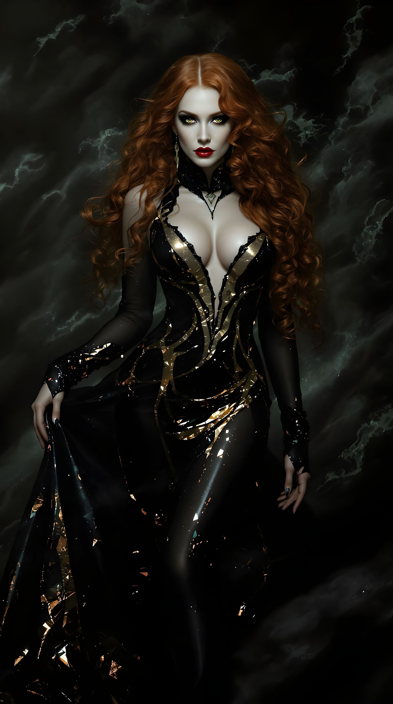 Surreal Cyberpunk Vampiress in Iridescent Gown