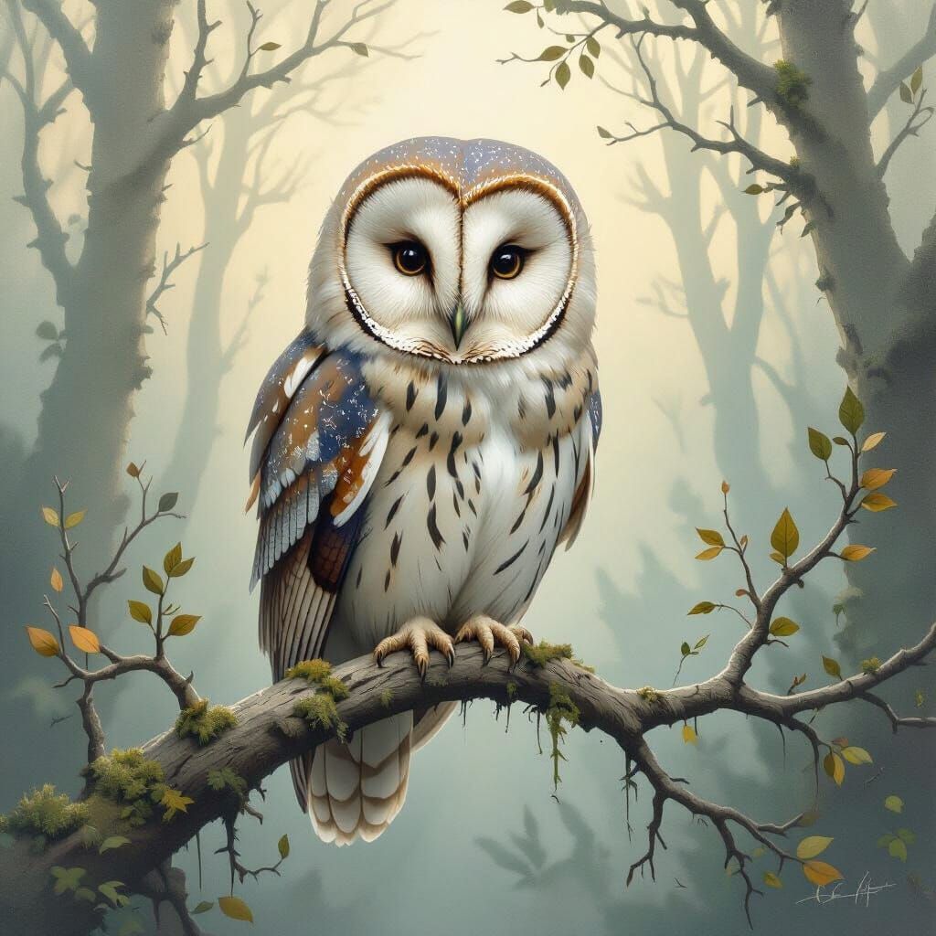 Enchanting Owl Portrait with Dreamy Forest Hues