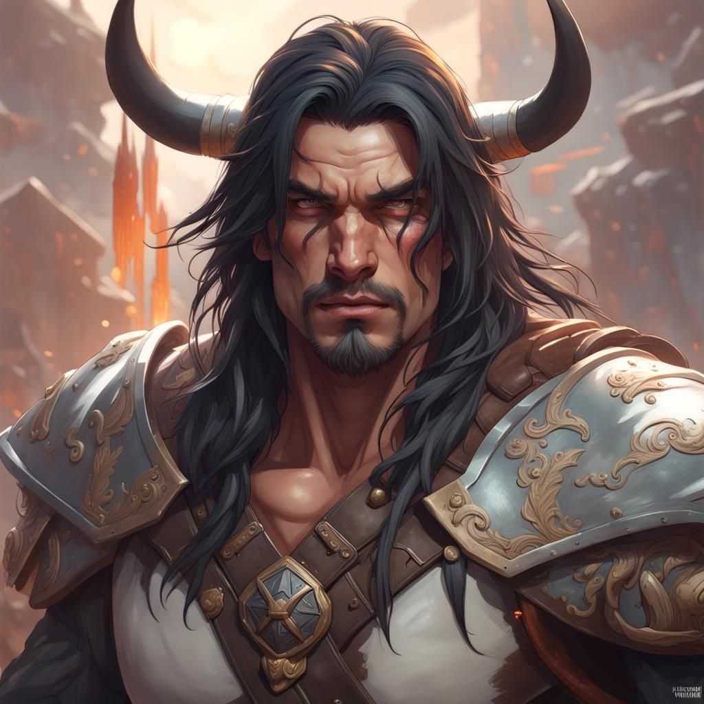 Horned Warrior Portrait in Hyperdetailed Style