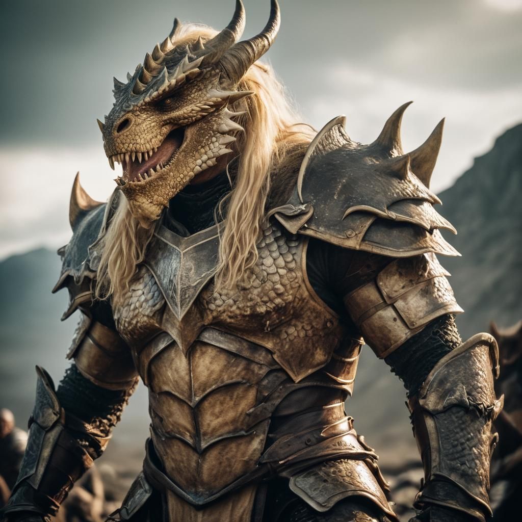 Epic Dragonborn Warrior with Battle Axe