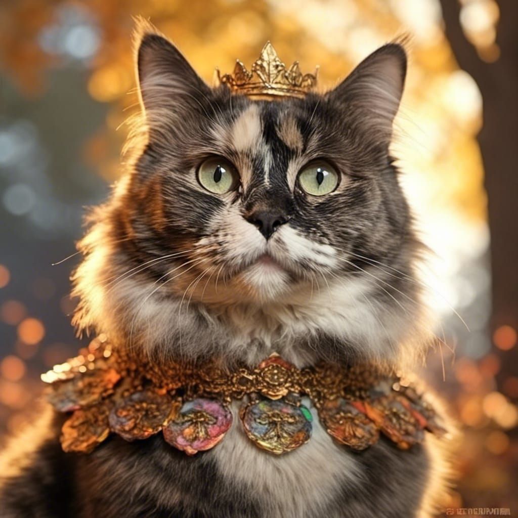 Autumn Cat Princess Portrait, Digital Art