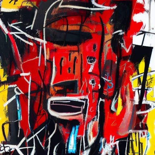 Expressionist Faces and Symbols in Basquiat Style