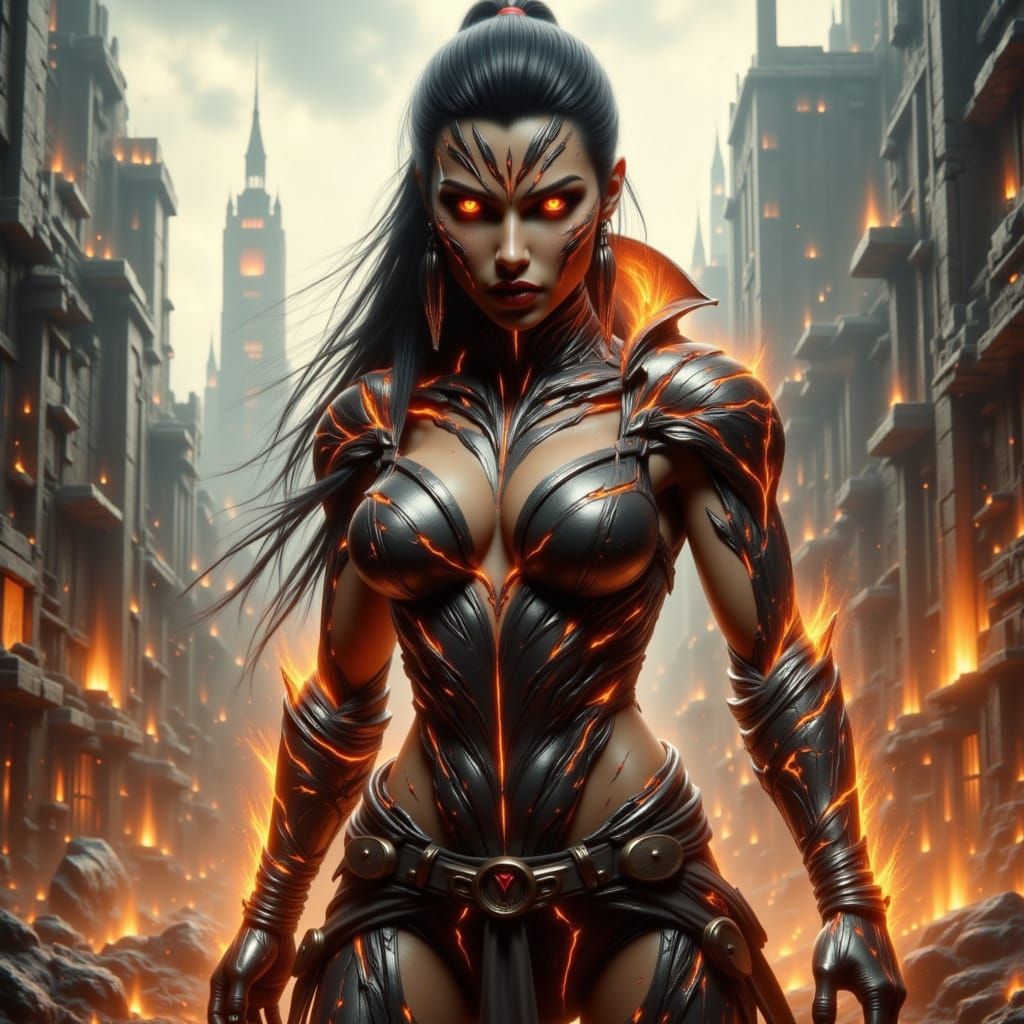 Fierce Warrior in Pin-Up Style with Energy Sword