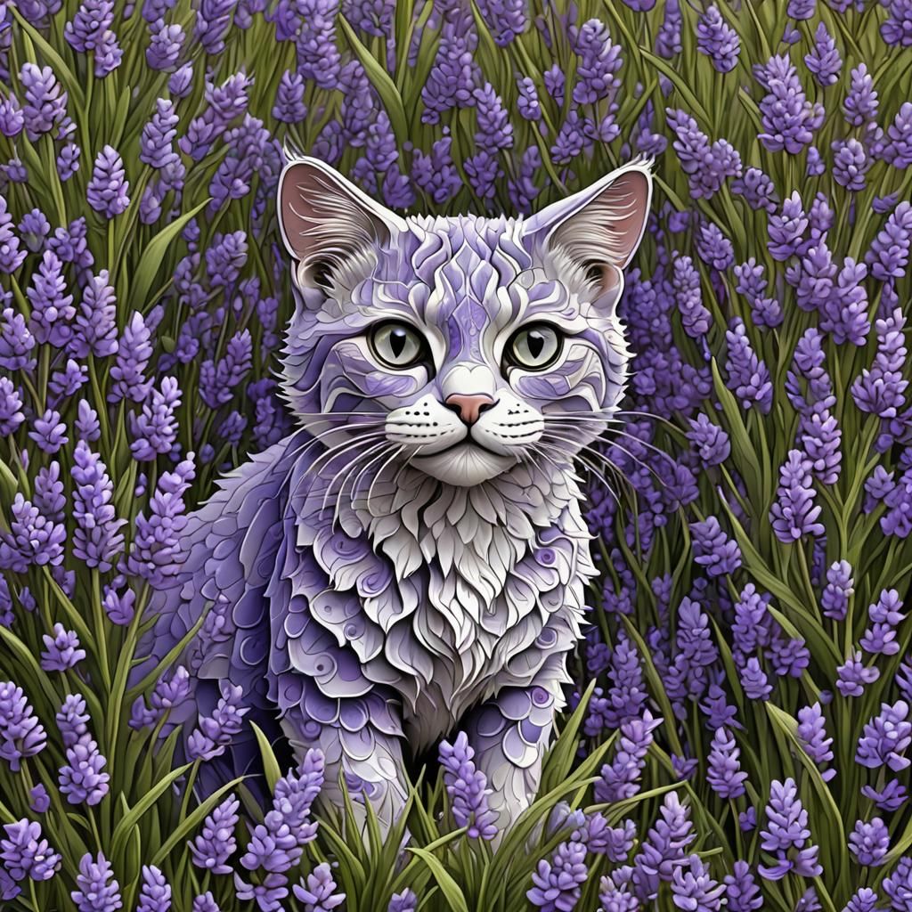 Cats in Lavender Field: Abstract Vector Fractal Art