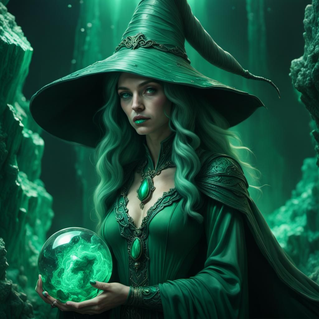 Malachite Crystal Witch: Epic Digital Art