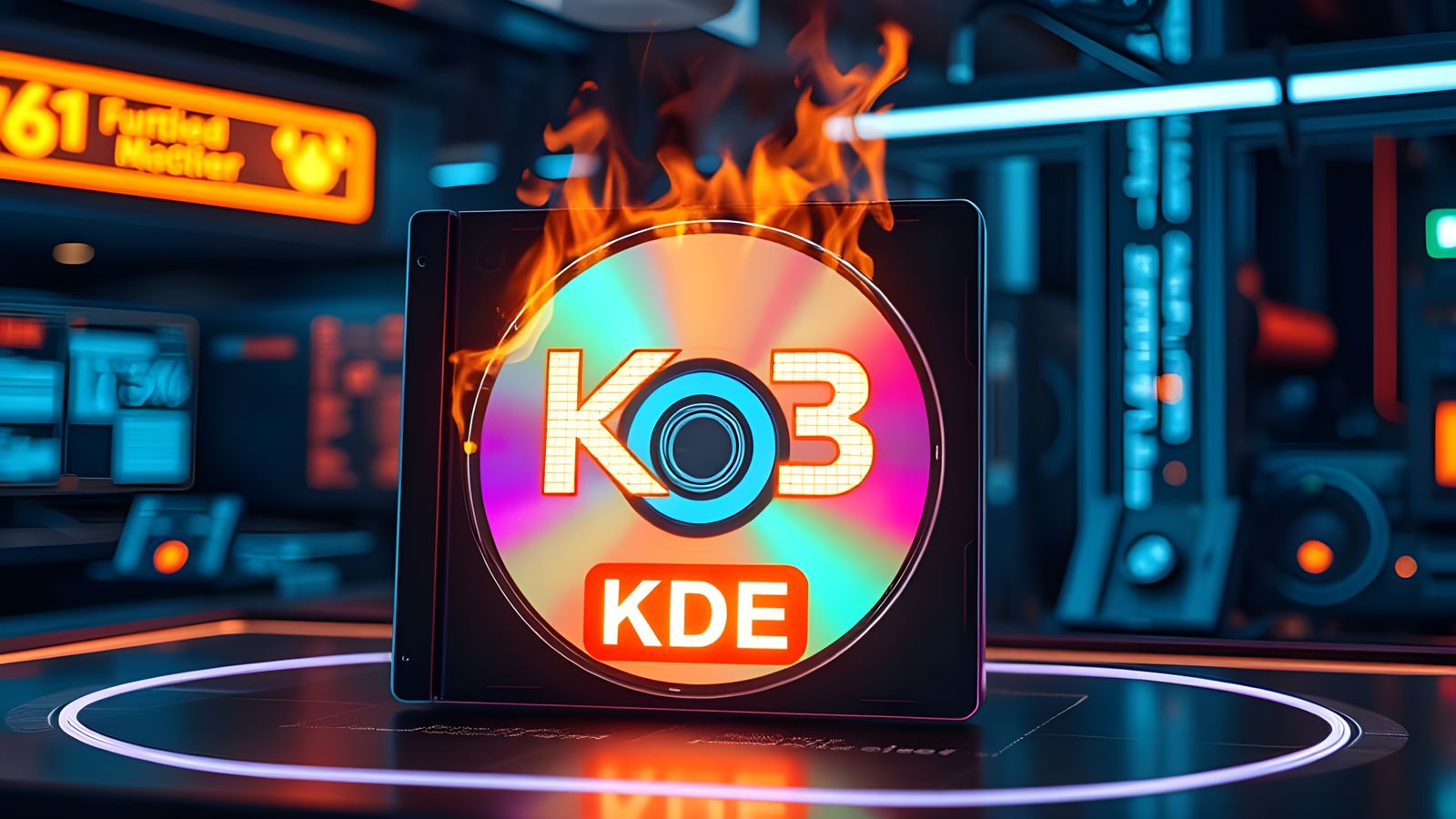 Digital CD Burner in Cyberpunk Neon Landscape