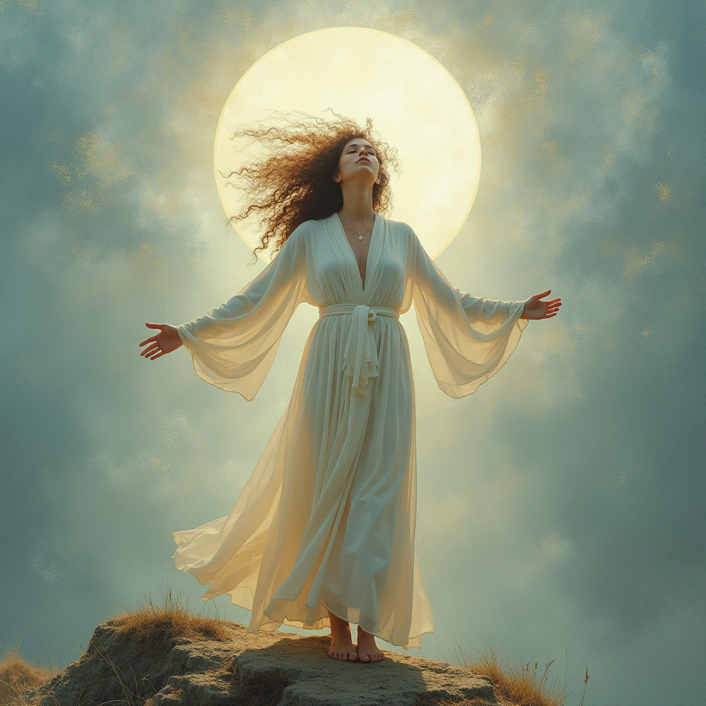 Ethereal Woman Embracing Infinite Freedom as Color Field