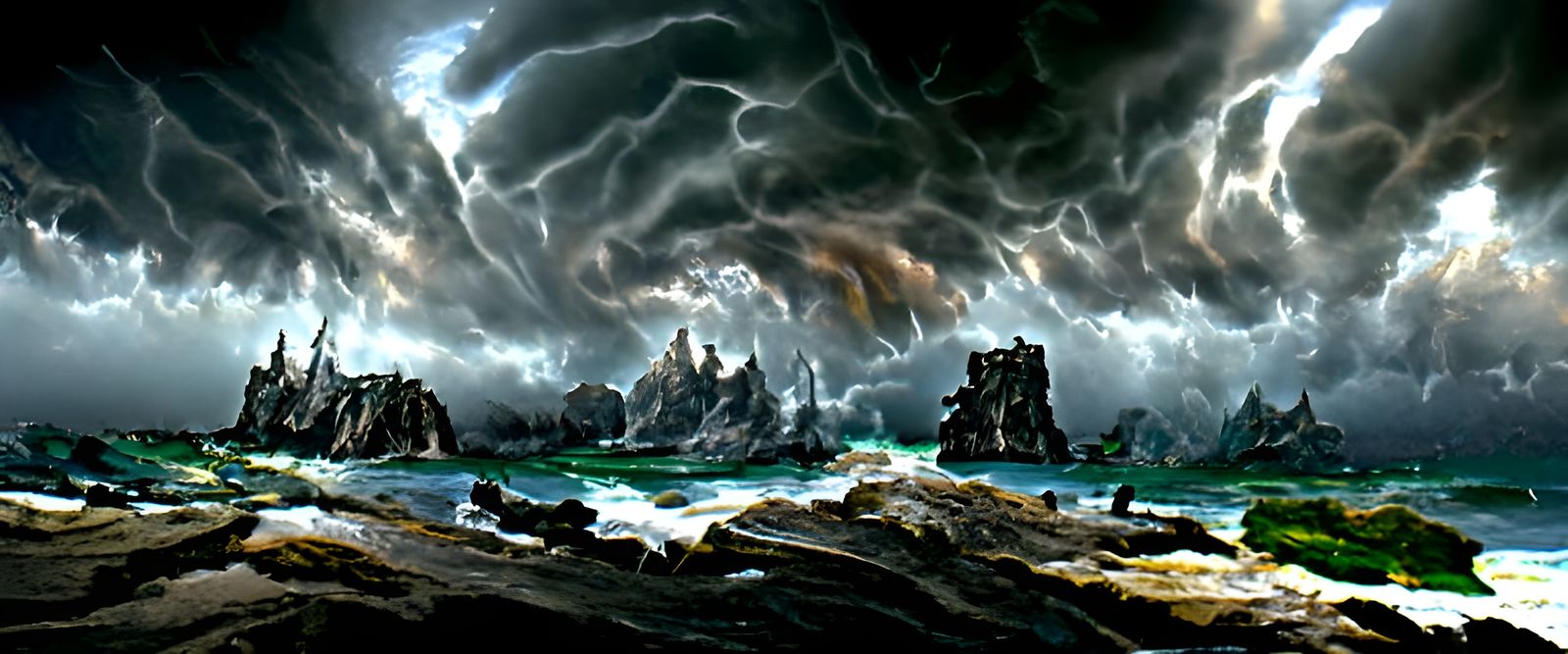Dramatic Island Seascape Under a Thunderstorm in Neo-Impress...