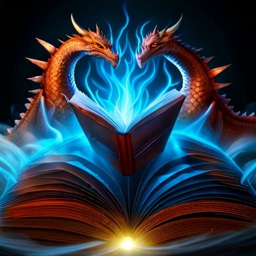 Crystal Dragons Bursting From a Book, Dark Fantasy Art