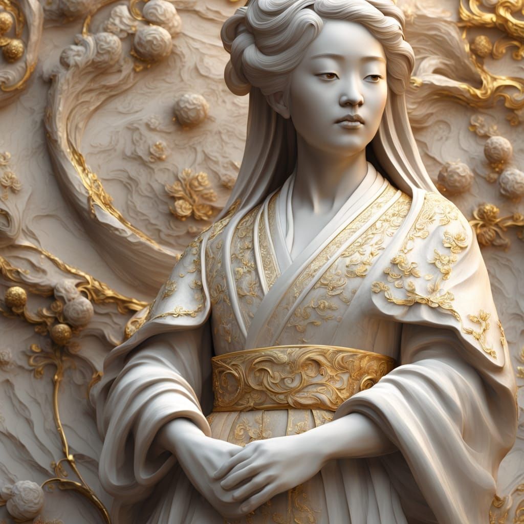Classical Sculpture of Asian Woman in Baroque Style