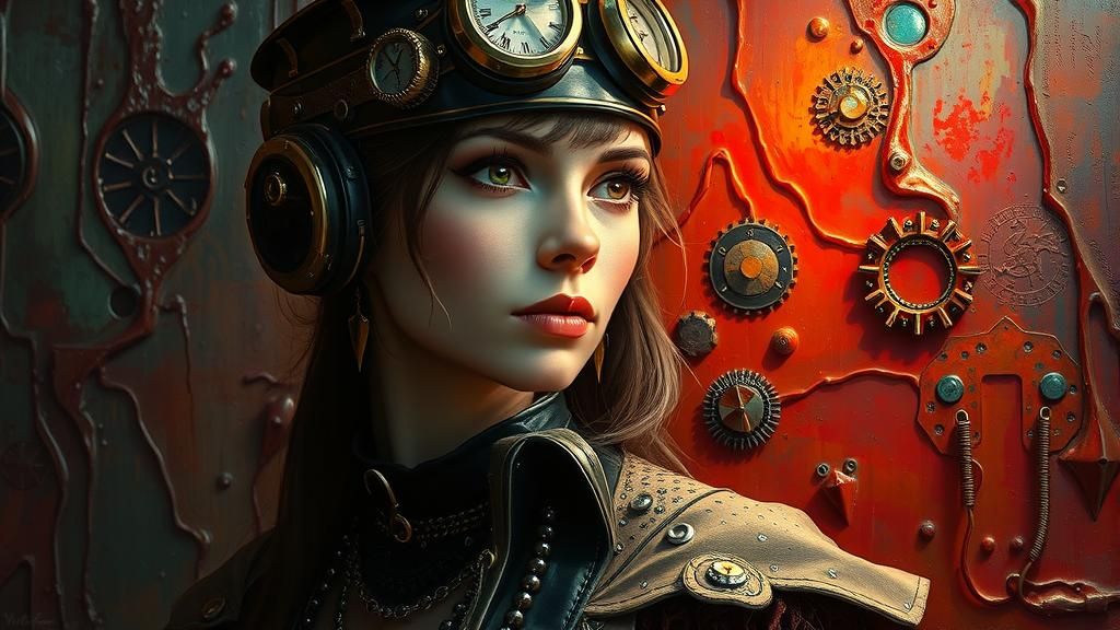 Steampunk Woman in a Surreal Hyperrealistic Setting