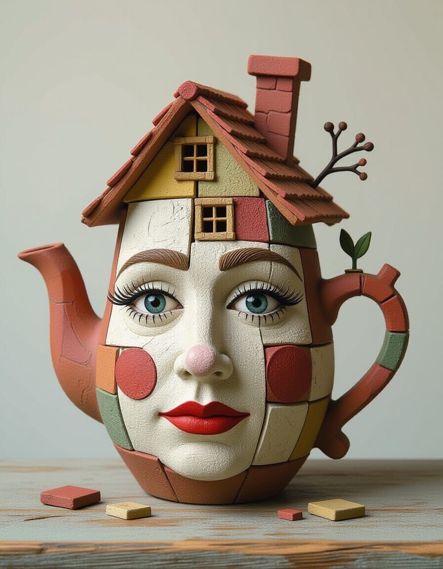 Fantasy Fairy Teapot with Biomorphic Cubist Identity Deconst...