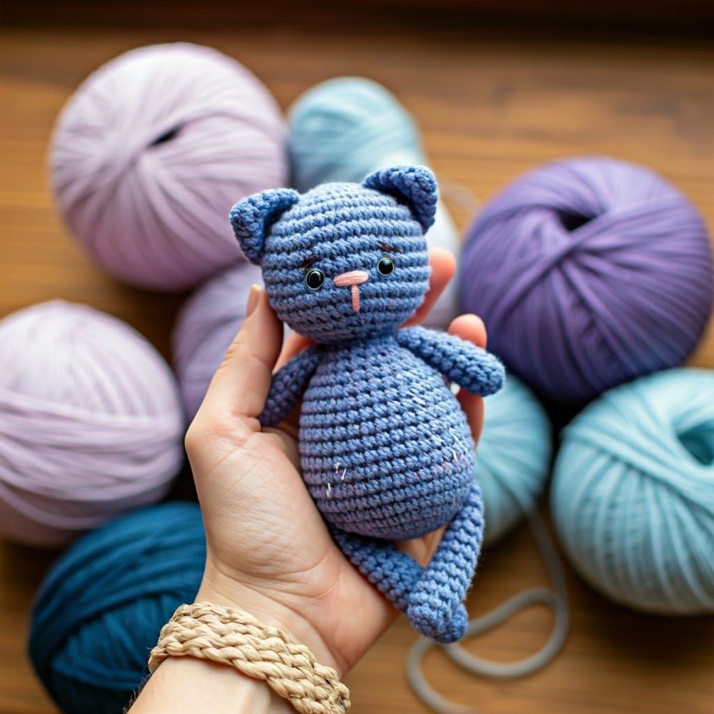 Whimsical Crocheted Cat in Cozy Handmade Setting