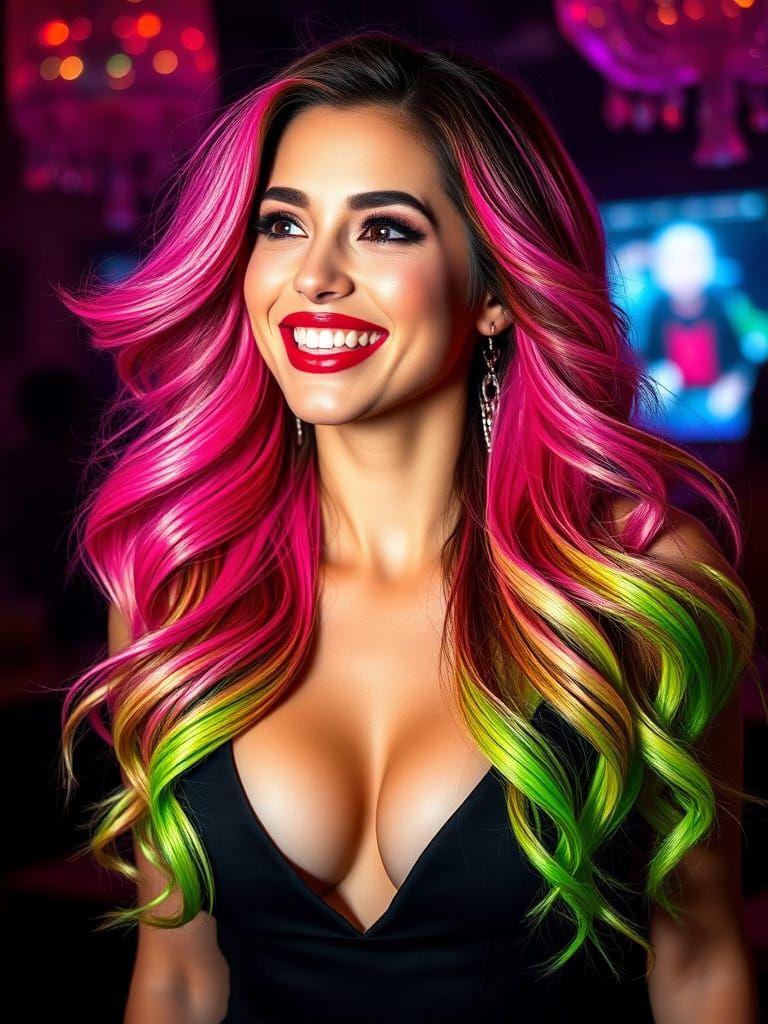 Glamorous Woman in Vibrant Ombre Hair