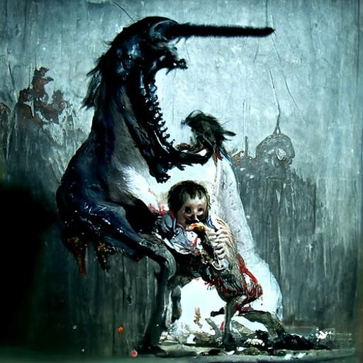 Horror Scene: Child Eats Rotting Unicorn Corpse